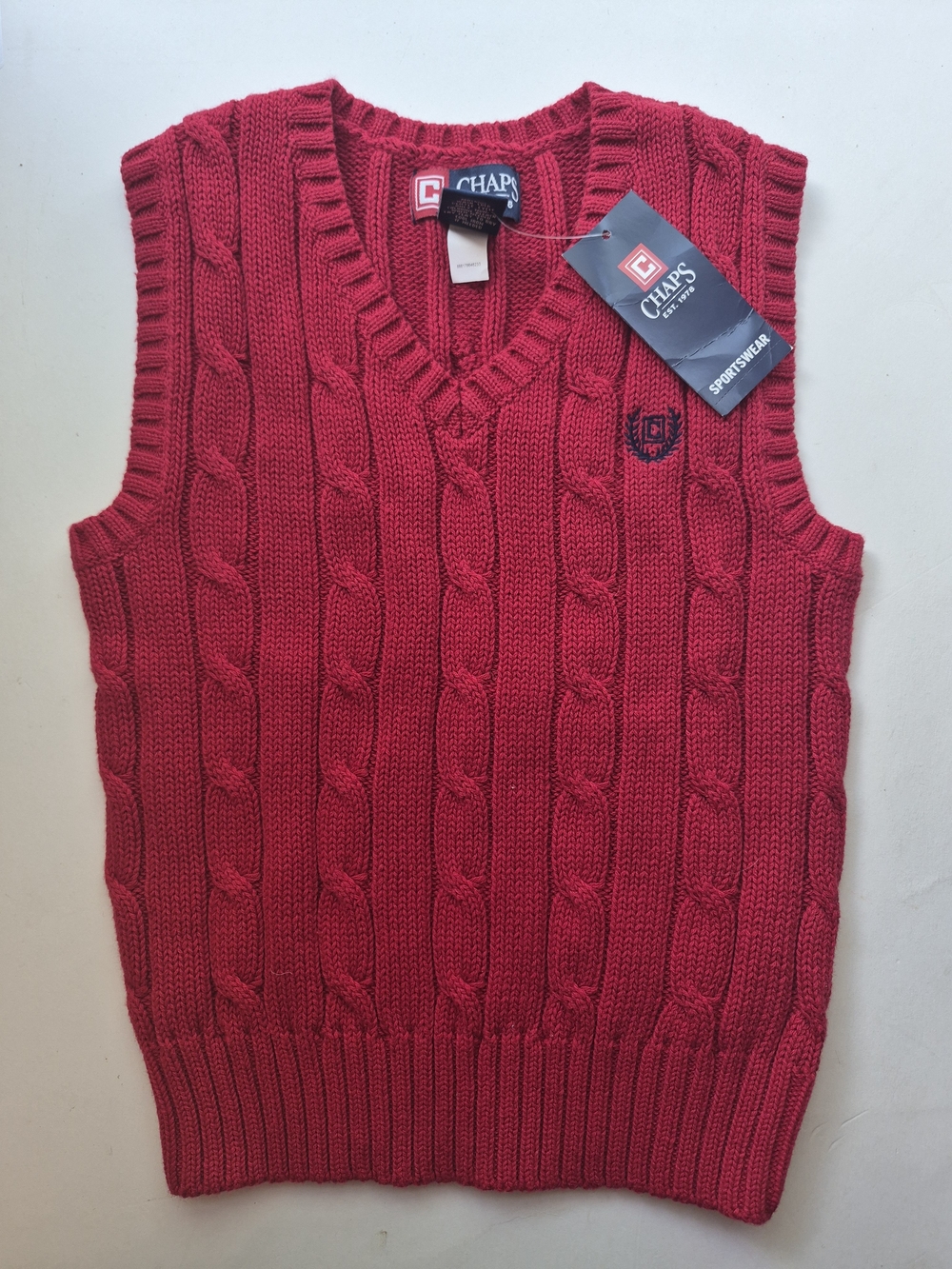 Chaps Boys Red Cable-Knit V-Neck Sweater Vest